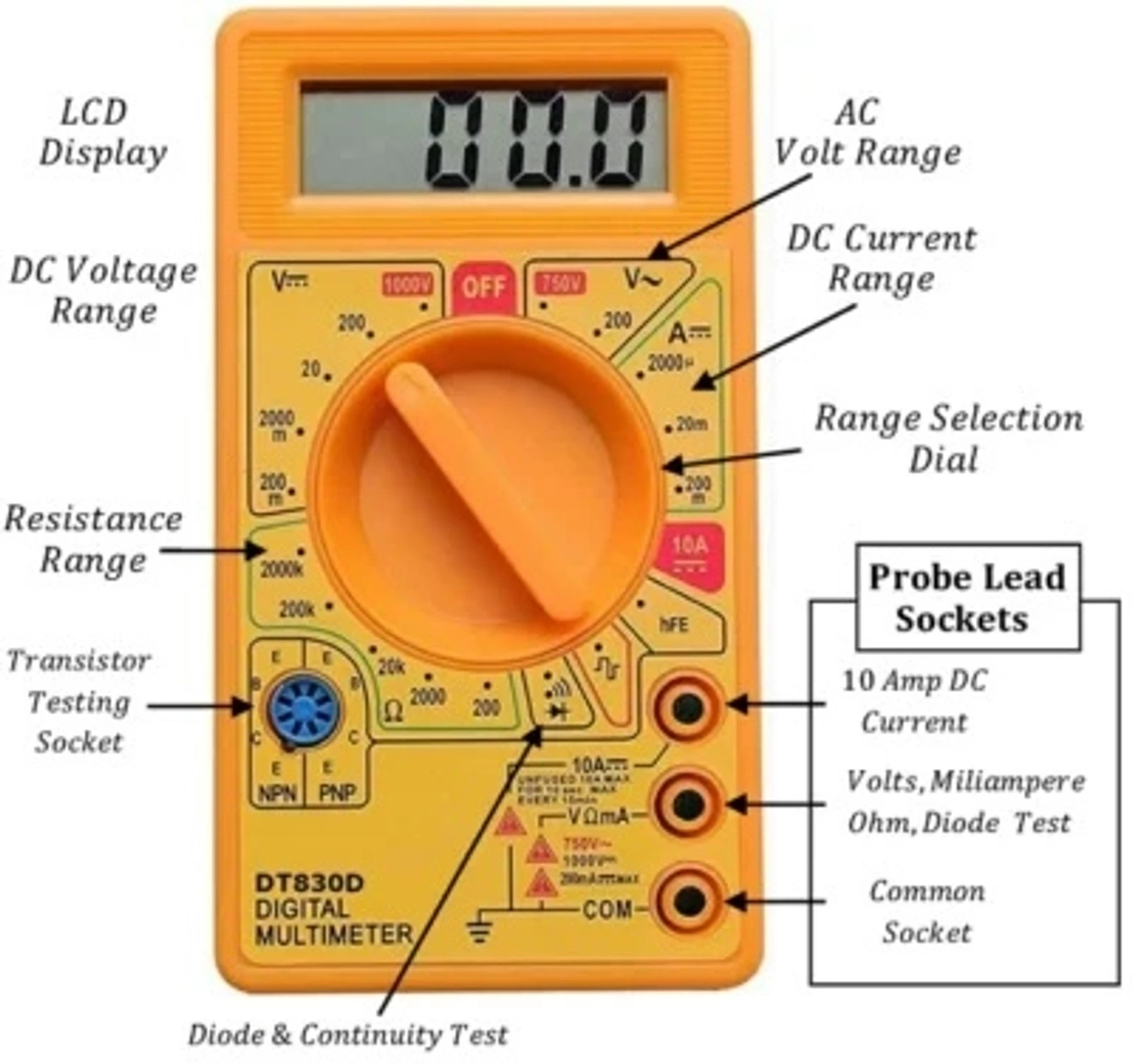AARL 01 Digital Multimeter (Yellow 2000 Counts)