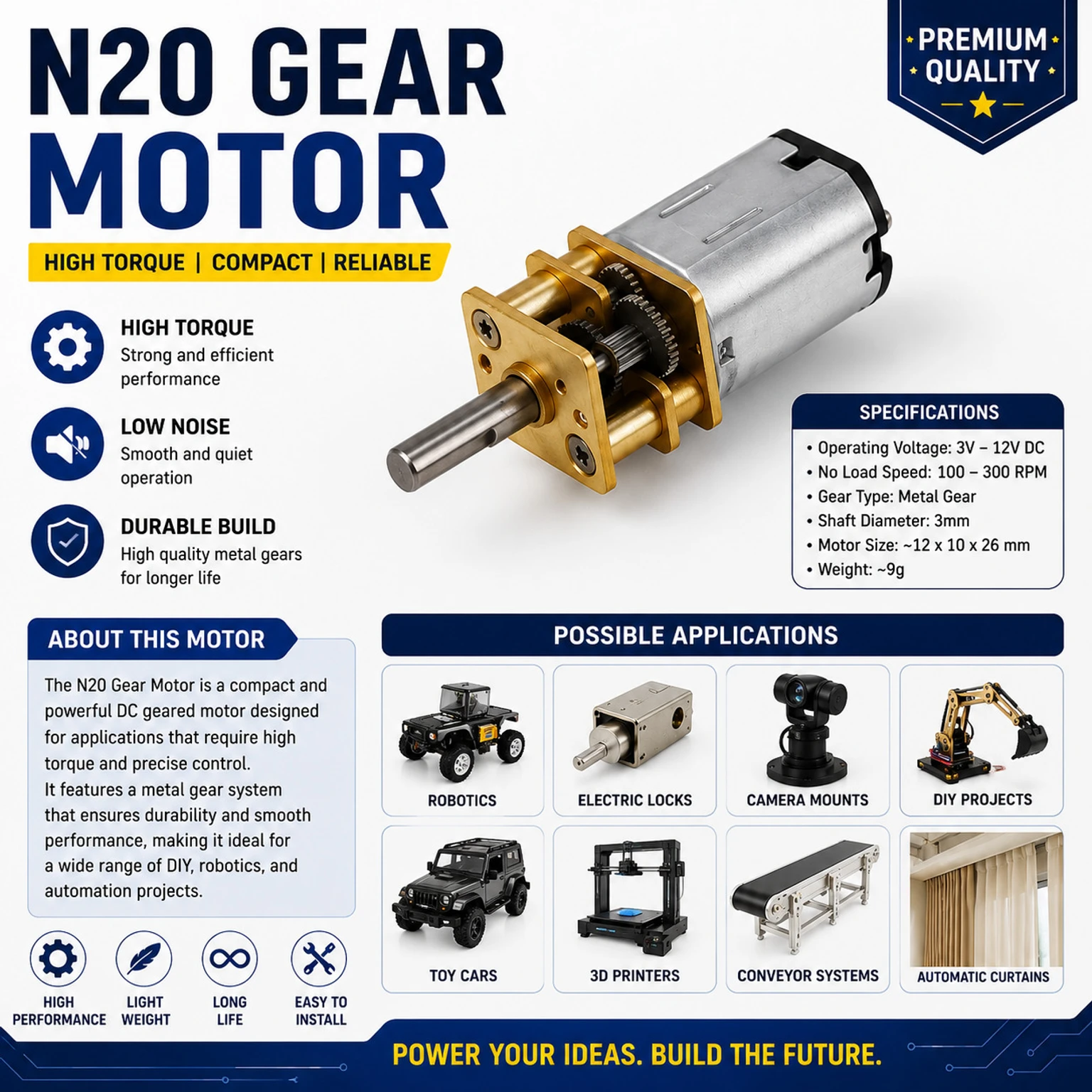 AARL N20-6V-100 RPM MICRO METAL GEAR BOX DC MOTOR DC Brushed Moto
